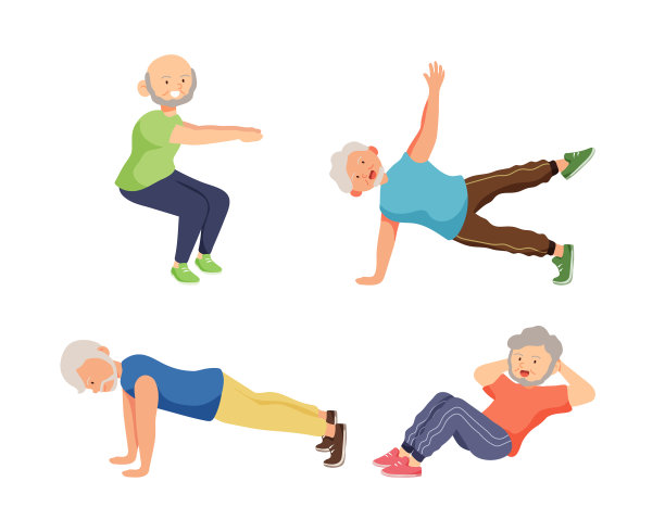 老年人在卡通人物中锻炼身体，图片下载