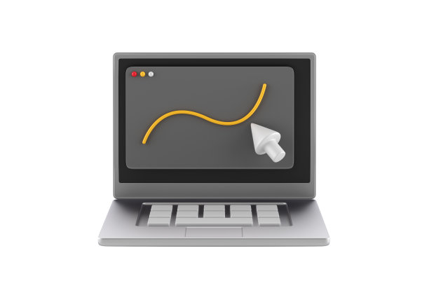 3D笔记本电脑与曲线线和光标。电脑屏幕用鼠标指针。点击程序。联系我们的概念。黑色的笔记本。白色背景上孤立的卡通创意设计图标。三维渲染图片下载
