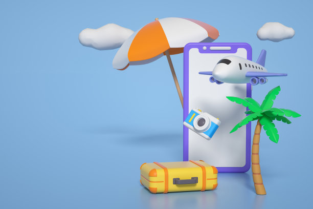 3D渲染的旅行元素场景图片下载