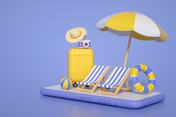 3D渲染的旅行元素场景图片下载