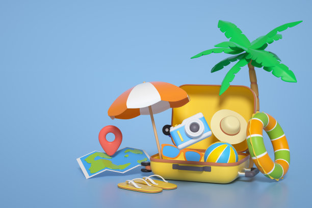 3D渲染的旅行元素场景图片下载