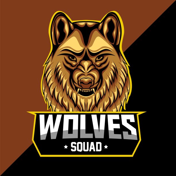 狼吉祥物标志设计适用于电竞和体育团队或企业、品牌。图片下载