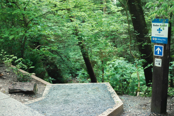 森林里的徒步小径入口，有路标。图片下载