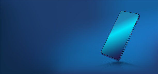 蓝色背景上的蓝色3D智能手机模型图片下载