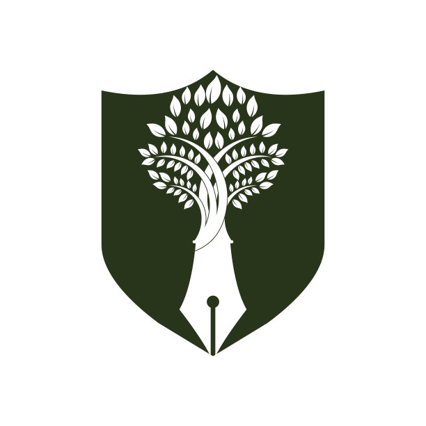 树笔矢量标志设计模板。作者与自然的标志概念。图片下载