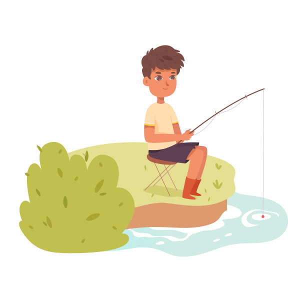 男人在河里或湖里钓鱼，可爱的男孩渔夫坐在木椅上钓鱼图片下载