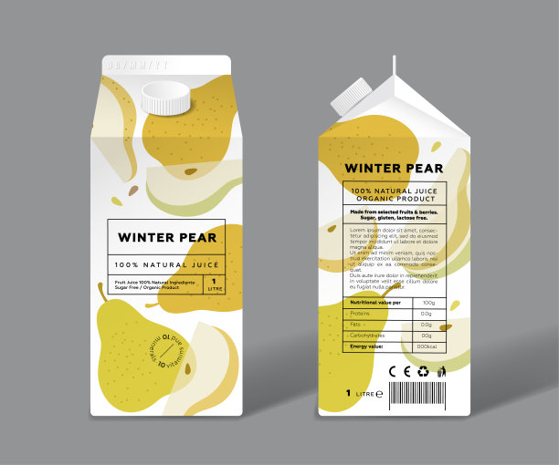 梨汁。模板包装设计。整片切开的透明水果。图片下载