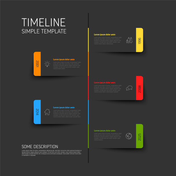 简单的垂直信息图表时间轴模板，由深灰色纸条纹制成图片下载