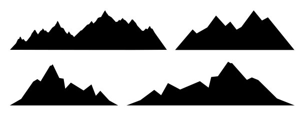 黑色剪影山峰岩石景观插画冒险旅行户外露营图标矢量为标志，集合集合，孤立在白色背景上图片下载