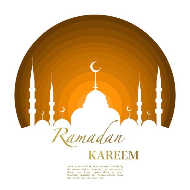 斋月Kareem与清真寺和光环背后的插图，背景业务标签，邀请模板，社交媒体等斋月Kareem主题平面矢量插图。图片下载