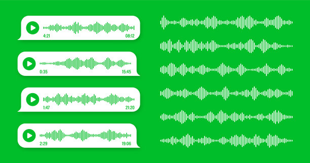 语音，语音留言，绿色语音气泡。短信文本框。社交媒体聊天或消息应用程序对话。语音助手，录音机。声波模式。矢量图图片下载
