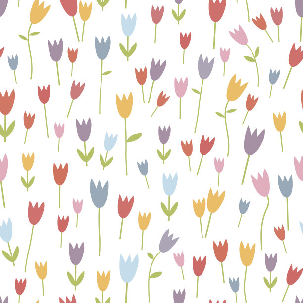 花卉无缝模式。春天的背景与盛开的郁金香。图片下载