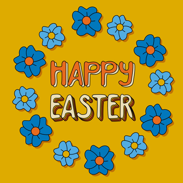 快乐的复活节矢量平面怀旧概念图片下载