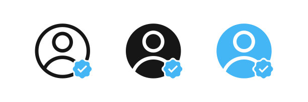 验证配置文件图标。确认用户符号。徽章检查标记标志。访问符号。识别的图标。黑色和蓝色。矢量信号。图片下载