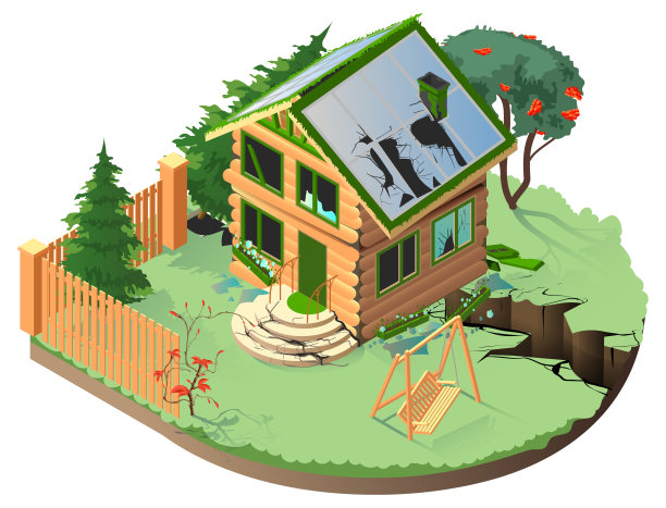 房地产保险住宅楼地震。私人木屋被毁土裂图片下载