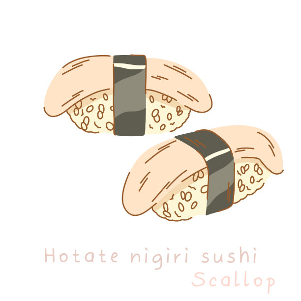 热握寿司与扇贝边和四分之三视图在白色背景图片下载