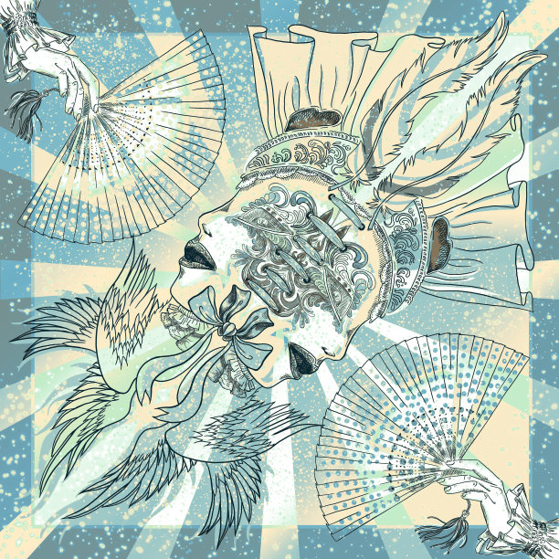 美丽的围巾设计与威尼斯面具。图片下载