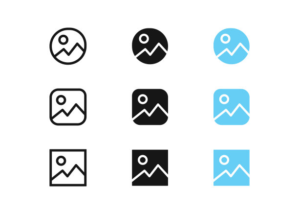 画廊图标。形象的象征。相框标志。画册符号。拍摄网络图标。黑色和蓝色。矢量信号。图片下载