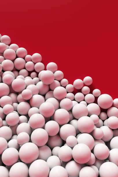 红墙旁的一大堆抽象的白色球体。背景3d渲染插图。图片下载