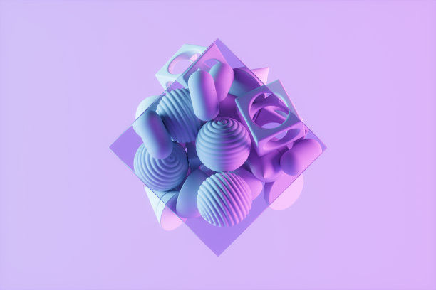 玻璃透明框架与飞行几何形状霓虹灯背景图片下载