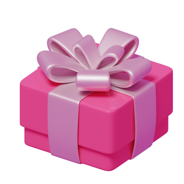 粉红色闪亮的礼物与蝴蝶结孤立的白色背景。三维渲染图片下载