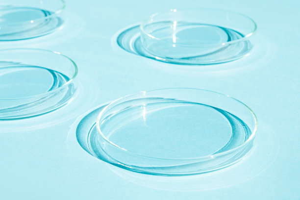 培养皿中。一套培养皿。在蓝色的背景上。图片下载