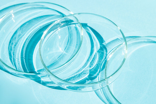 培养皿中。一套培养皿。在蓝色的背景上。图片下载