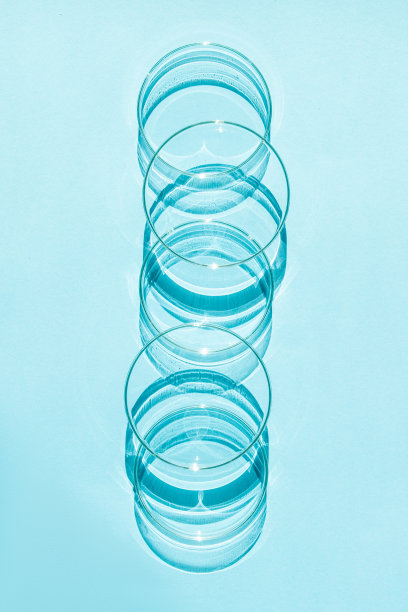 培养皿中。一套培养皿。在蓝色的背景上。图片下载