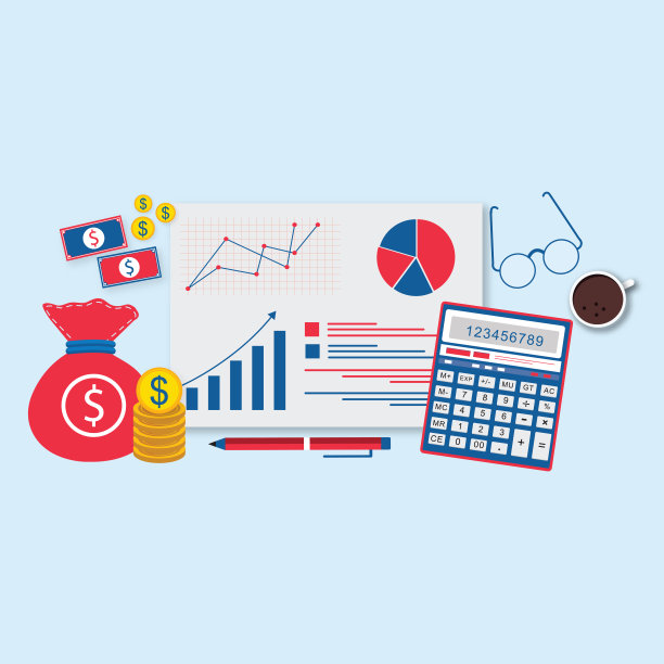 会计、记账概念。财务审计、风险管理、数据分析、市场调研。桌上有信用卡，计算器，现金硬币，咖啡杯，铅笔和有图表的记事本图片下载