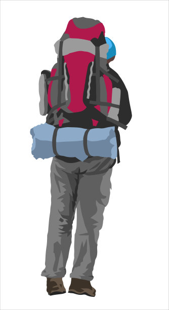 背着一个大背包的徒步旅行者被孤立在白色背景上图片下载