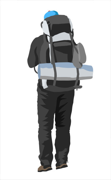 背着一个大背包的徒步旅行者被孤立在白色背景上图片下载