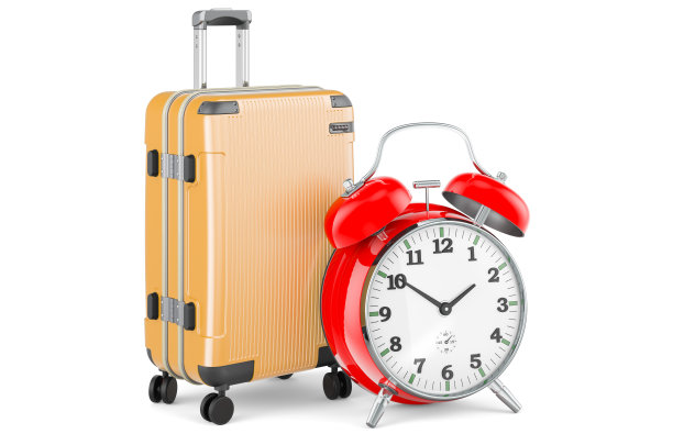 带闹钟的行李。三维渲染图片下载