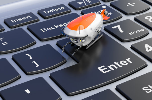 笔记本电脑键盘上的深海潜水器，3D渲染图片下载