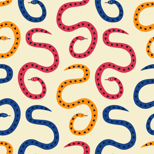 热带彩色蛇手绘矢量插图。亚马逊丛林蛇无缝模式的儿童织物或壁纸。图片下载