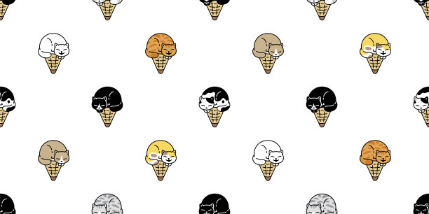 猫无缝图案小猫冰淇淋筒印花布矢量品种猫宠物卡通礼物包装纸瓷砖背景重复壁纸动物涂鸦插图围巾孤立的设计图片下载