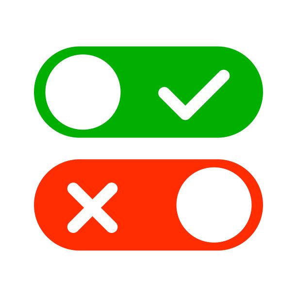 带有检查标记的上电滑块开关和带有十字标记图标的下电滑块开关。向量。图片下载