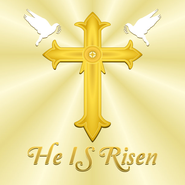 基督教词庆祝，他用十字金鸽子复活和平宗教标志设计载体。图片下载