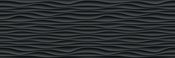 黑色波浪图案背景，无缝波浪墙砖或面板，矢量波浪线纹理。矢量黑色波纹图案壁纸室内装饰或无缝三维几何瓷砖图片下载