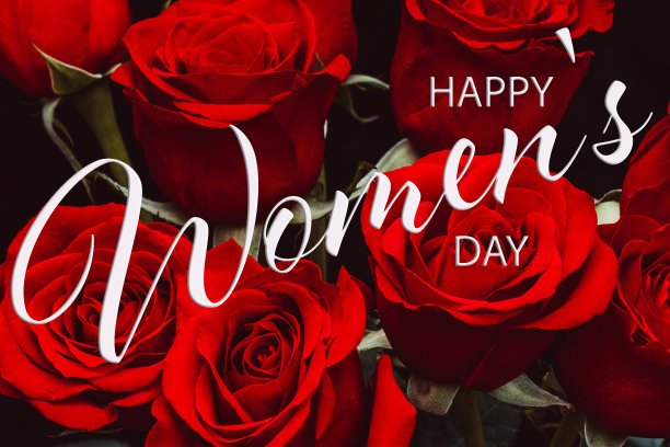 黑色背景上的一束美丽的红玫瑰。3月8日卡片图片下载