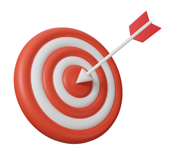 飞镖击中中心的红色目标，横幅商业图标，3D渲染插图。图片下载