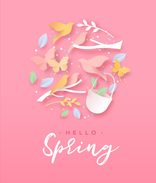 Hello春天剪纸卡的自然季节图标图片下载