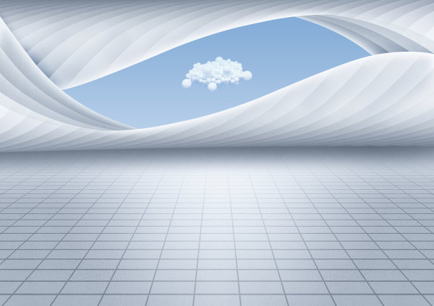 白色抽象圆弧建筑结构，网格地面空间背景图片下载