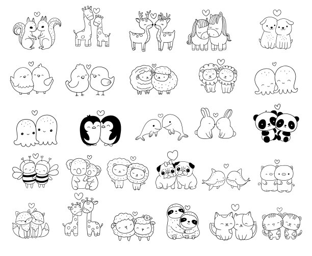 动物卡通与情人节捆绑，爱大收藏装饰，情人节孩子，婴儿人物，婚礼，卡片，手绘，卡通风格。矢量图图片下载