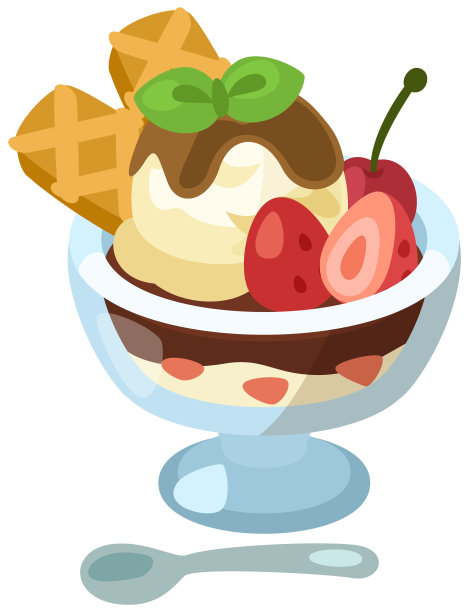 冰淇淋parfait_cologne和可爱的简单菜肴矢量插图图片下载