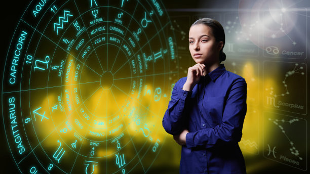 星象背景下梦幻的年轻女人图片下载