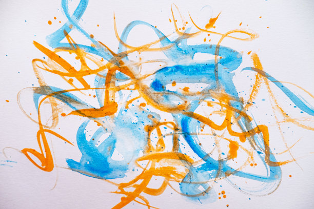 白底蓝橙抽象画。图片下载