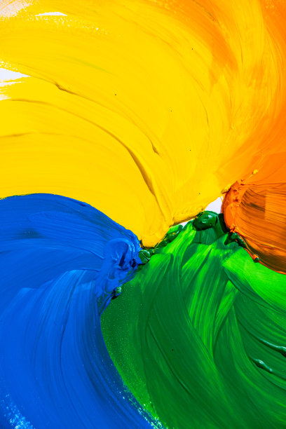 抽象画的颜色有黄、橙、蓝、绿。图片下载