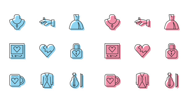 设置线咖啡杯和心形西装项链上图片下载