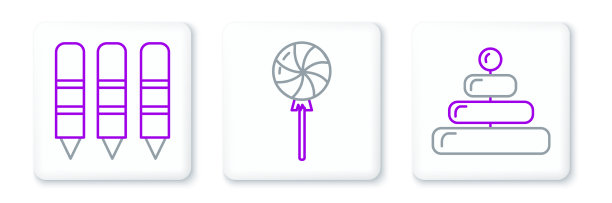 设置线金字塔玩具蜡笔画和蜡笔图片下载