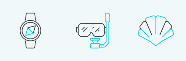 集行扇贝海贝壳罗盘和潜水图片下载